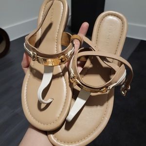 Coach logo hardware t strap sandals 6.5